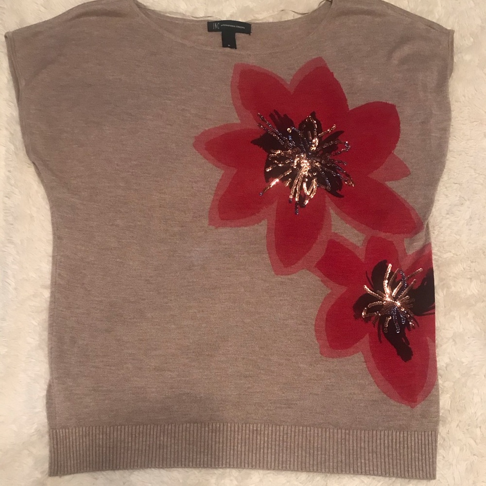 I•N•C Tan/Pink Sequined Sleeveless Sweater Size M